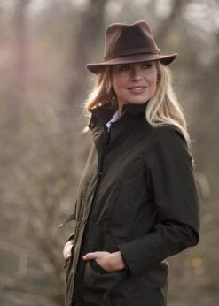 Richmond Ladies Felt Hat With Feather In Brown -AlanPaine Shop ladies fedora hat brown 1