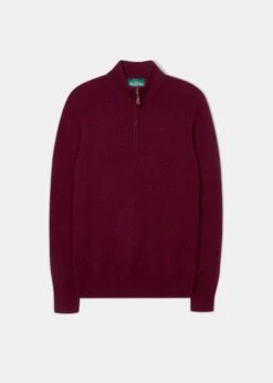 Sutherland Lambswool 1/4 Zip Jumper In Bordeaux - Regular Fit