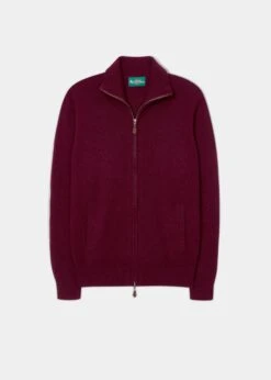 Ballater Lambswool Zipped Jumper In Bordeaux - Regular Fit