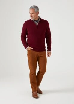 Sutherland Lambswool 1/4 Zip Jumper In Bordeaux - Regular Fit -AlanPaine Shop lambswool quarter zip jumper bordeaux 2