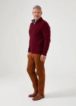 Sutherland Lambswool 1/4 Zip Jumper In Bordeaux - Regular Fit -AlanPaine Shop lambswool quarter zip jumper bordeaux 3