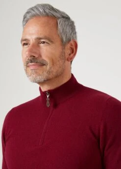 Sutherland Lambswool 1/4 Zip Jumper In Bordeaux - Regular Fit -AlanPaine Shop lambswool quarter zip jumper bordeaux 6