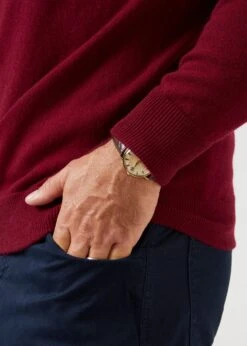 Sutherland Lambswool 1/4 Zip Jumper In Bordeaux - Regular Fit -AlanPaine Shop lambswool quarter zip jumper bordeaux 7