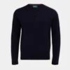 Streetly Men's V Neck Jumper In Navy - Classic Fit -AlanPaine Shop lambswool vee neck jumper navy