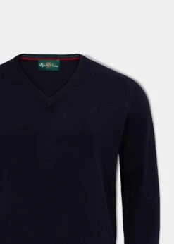 Streetly Men's V Neck Jumper In Navy - Classic Fit 6 Streetly Men's V Neck Jumper In Navy - Classic Fit -AlanPaine Shop lambswool vee neck jumper navy 2