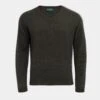 Streetly Men's V Neck Jumper In Seaweed - Classic Fit -AlanPaine Shop lambswool vee neck jumper seaweed