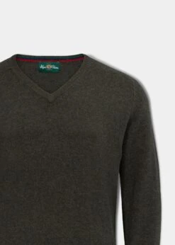Streetly Men's V Neck Jumper In Seaweed - Classic Fit -AlanPaine Shop lambswool vee neck jumper seaweed 2