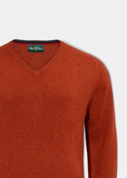 Streetly Men's V Neck Jumper In Tiger - Classic Fit -AlanPaine Shop lambswool vee neck jumper tiger 2