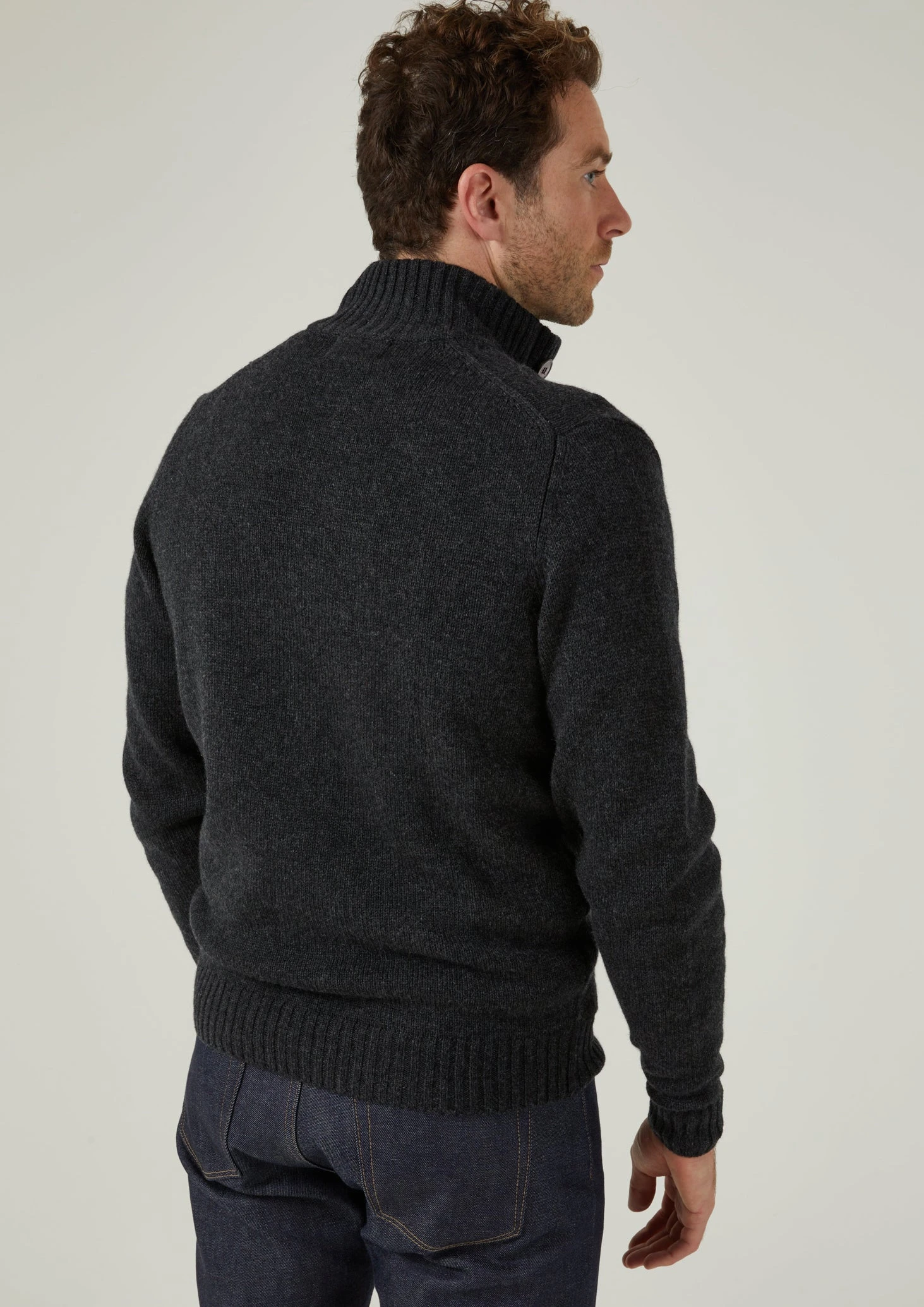 Landford Men's Lambswool Buttoned Jumper In Charcoal - Regular Fit 5 Landford Men's Lambswool Buttoned Jumper In Charcoal - Regular Fit - Image 3
