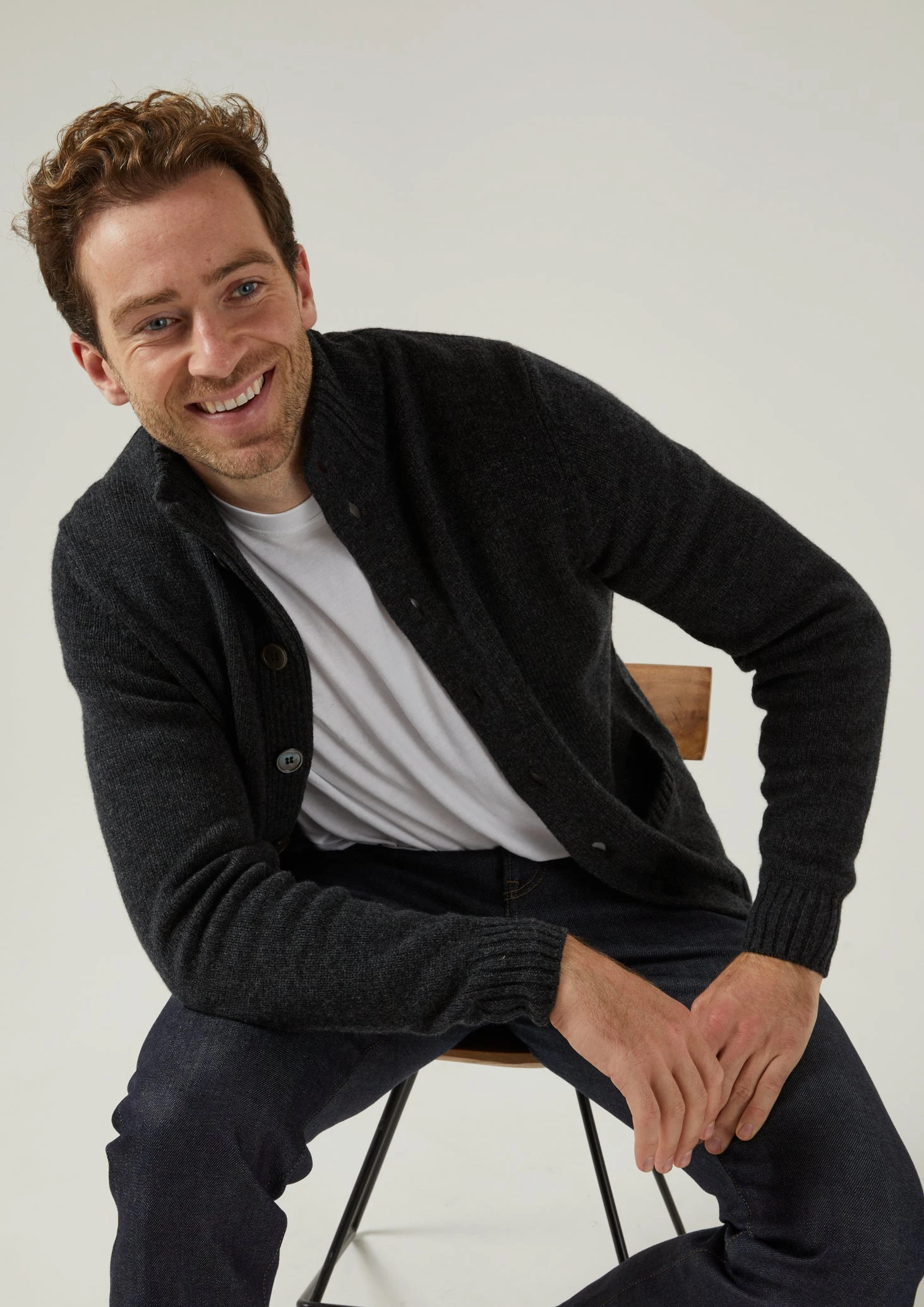 Landford Men's Lambswool Buttoned Jumper In Charcoal - Regular Fit 8 Landford Men's Lambswool Buttoned Jumper In Charcoal - Regular Fit - Image 6