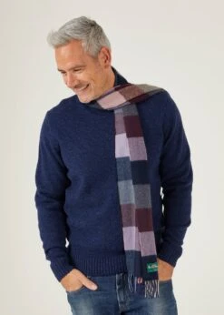 Westhay Men's Block Check Cashmere Scarf In Bordeaux -AlanPaine Shop mens block check cashmere scarf bordeaux 4