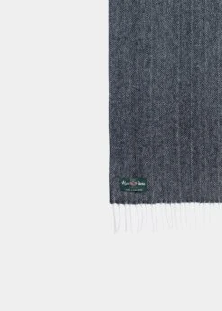 Kinross Cashmere Herringbone Scarf In Charcoal -AlanPaine Shop mens cashmere herringbone scarf charcoal 2