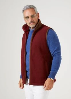 Aylsham Men's Fleece Gilet In Bloodstone - Regular Fit -AlanPaine Shop mens fleece Gilet Bloodstone 1