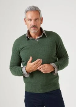 Albury Geelong Wool Jumper In Rosemary - Regular Fit 11 Albury Geelong Wool Jumper In Rosemary - Regular Fit -AlanPaine Shop mens geelong wool jumper rosemary 2