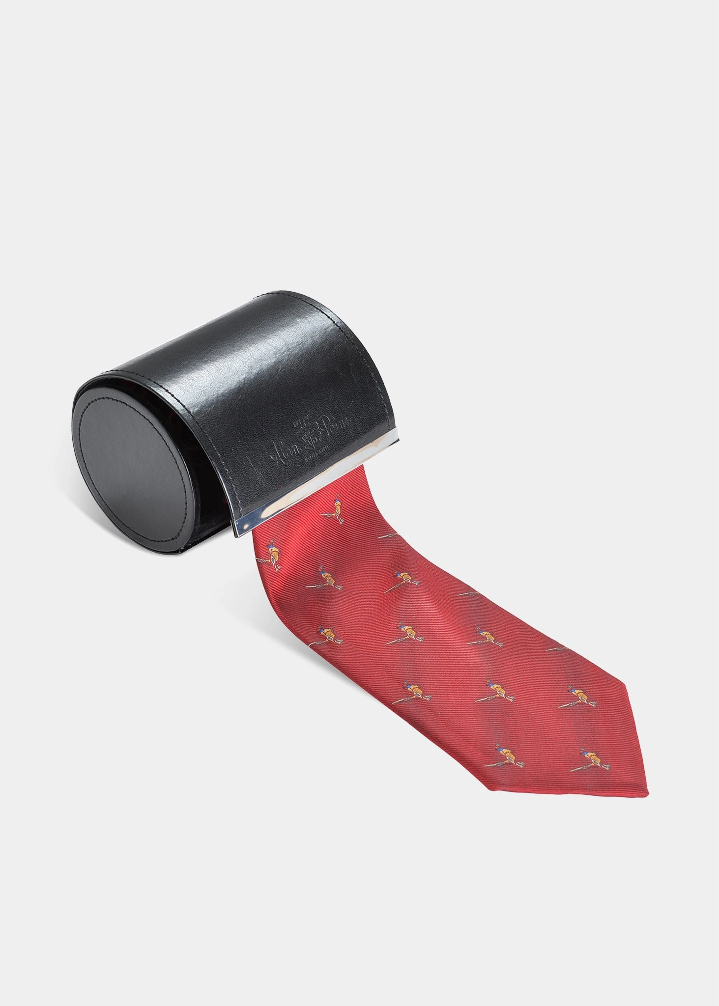Ripon Silk Country Tie In Red - Standing Pheasant Design 3 Ripon Silk Country Tie In Red - Standing Pheasant Design