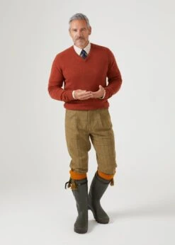 Streetly Men's V Neck Jumper In Tiger - Classic Fit -AlanPaine Shop mens shooting tweed breeks elm a56ad178 06fb 44b9 9c72 e6e7a9fd7a75