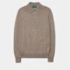 Hindhead Men's Merino Wool Polo Shirt In Mushroom - Regular Fit -AlanPaine Shop merino wool long sleeve polo shirt mushroom