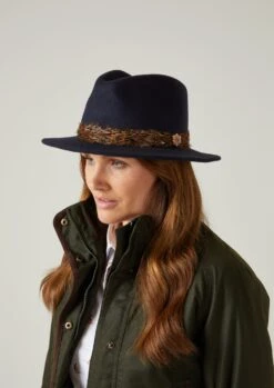 Richmond Ladies Fedora In Navy 8 Richmond Ladies Fedora In Navy -AlanPaine Shop richmond ladies pheasant wrap fedora navy 1