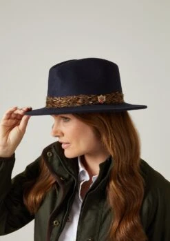 Richmond Ladies Fedora In Navy 9 Richmond Ladies Fedora In Navy -AlanPaine Shop richmond ladies pheasant wrap fedora navy 2