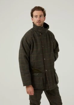 Rutland Men's Tweed Waterproof Shooting Coat In Fern - Regular Fit -AlanPaine Shop rutland mens tweed shooting coat fern 2