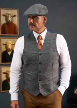 Surrey Men's Tweed Lined Country Waistcoat In Blue Check - Regular Fit 13 Surrey Men's Tweed Lined Country Waistcoat In Blue Check - Regular Fit -AlanPaine Shop studio lifestyle batch 14 0018 alan paine 3322 model 0446