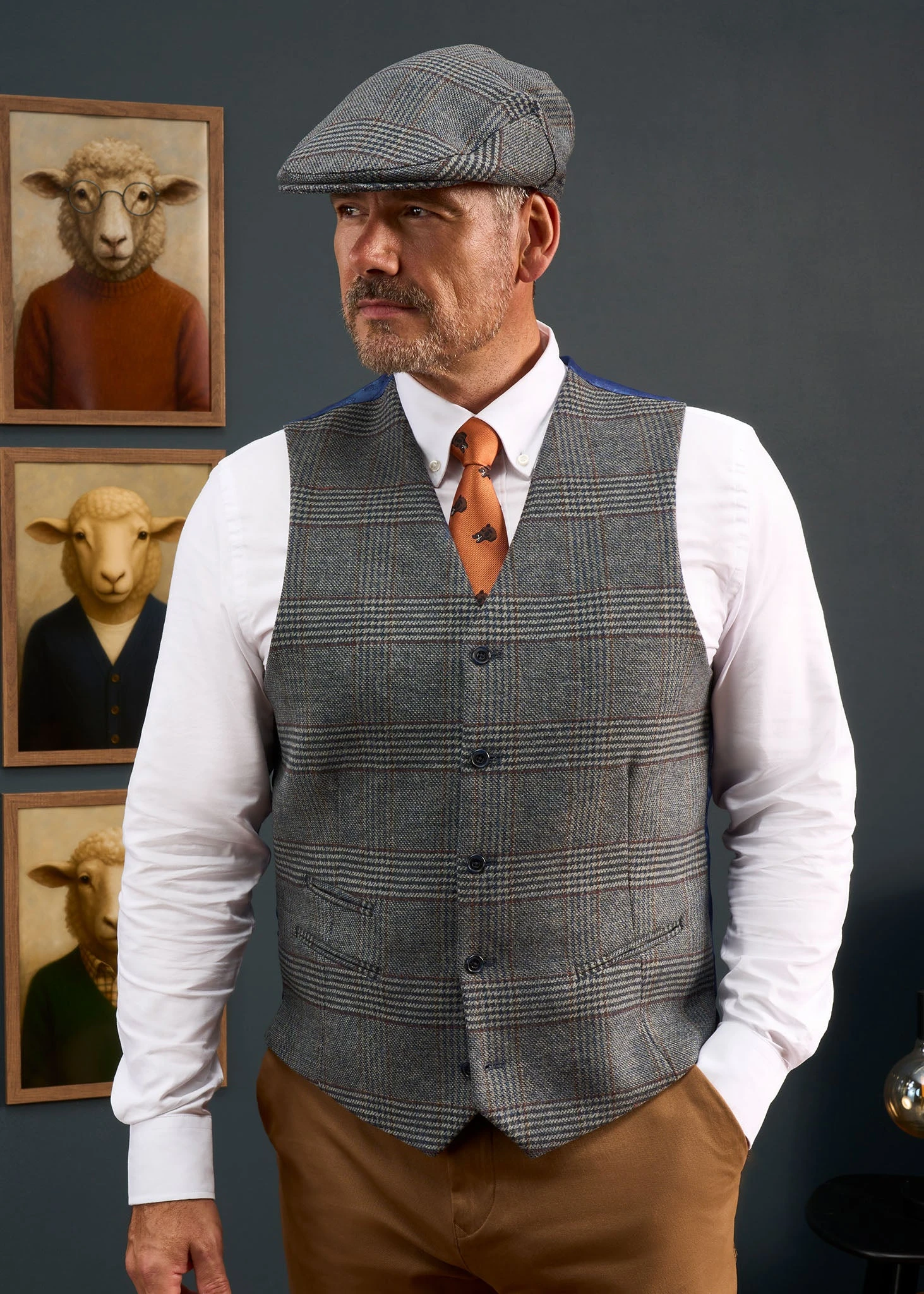 Surrey Men's Tweed Lined Country Waistcoat In Blue Check - Regular Fit 8 Surrey Men's Tweed Lined Country Waistcoat In Blue Check - Regular Fit - Image 6