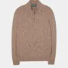 Sutherland Lambswool 1/4 Zip Jumper In Camel - Regular Fit -AlanPaine Shop sutherland lambswool quater zip jumper camel 1