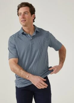 Waterbeach Striped Polo Shirt In Navy - Sports Fit -AlanPaine Shop waterbeach polyester polo shirt navy 1