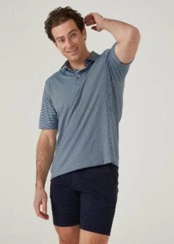 Waterbeach Striped Polo Shirt In Navy - Sports Fit -AlanPaine Shop waterbeach polyester polo shirt navy 2
