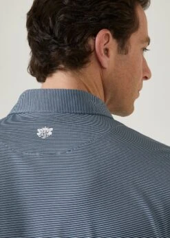 Waterbeach Striped Polo Shirt In Navy - Sports Fit -AlanPaine Shop waterbeach polyester polo shirt navy 5