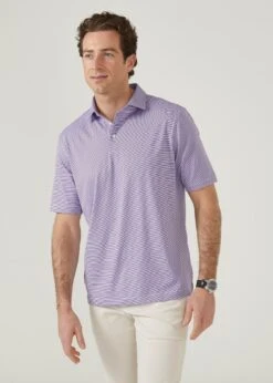 Waterbeach Striped Polo Shirt In Plum - Sports Fit -AlanPaine Shop waterbeach polyester polo shirt plum 3