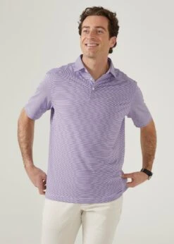 Waterbeach Striped Polo Shirt In Plum - Sports Fit -AlanPaine Shop waterbeach polyester polo shirt plum 4